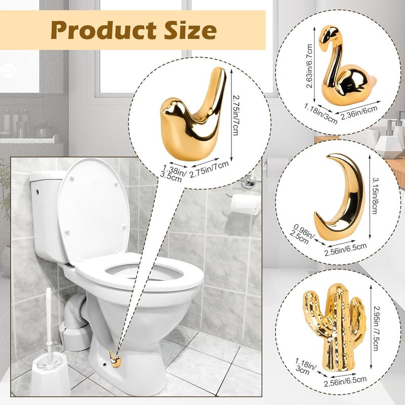 Windspeed 4Pcs Toilet Bolt Covers Decorative Ceramic Cute Bird Covers Replacement Toilet Screw Cover Caps Animal Commode Screw Plug for Decor Bathroom Accessories Bolt with Swan, Cactus, Bird, Moon Shapes(Gold) - Image 2